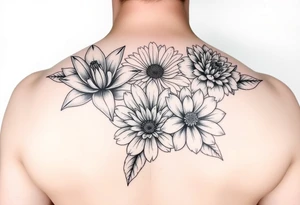 Water lily daisy carnation and chrysanthemum tattoo idea