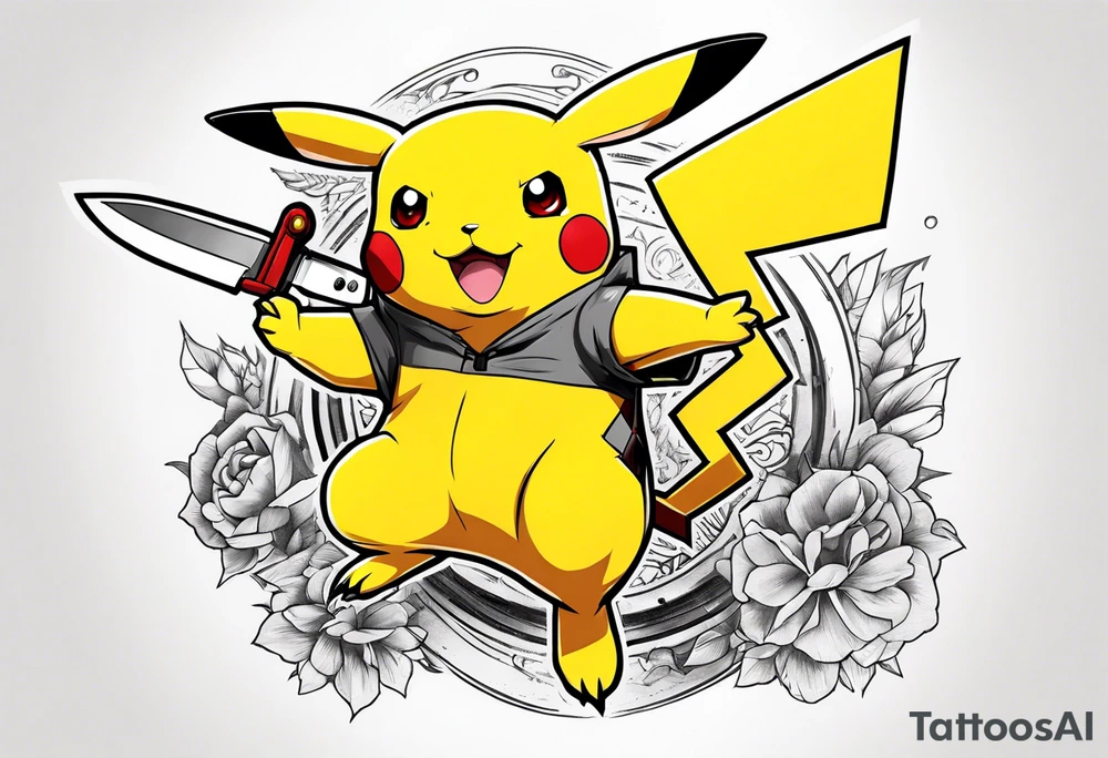 Pikachu holding a knife tattoo idea