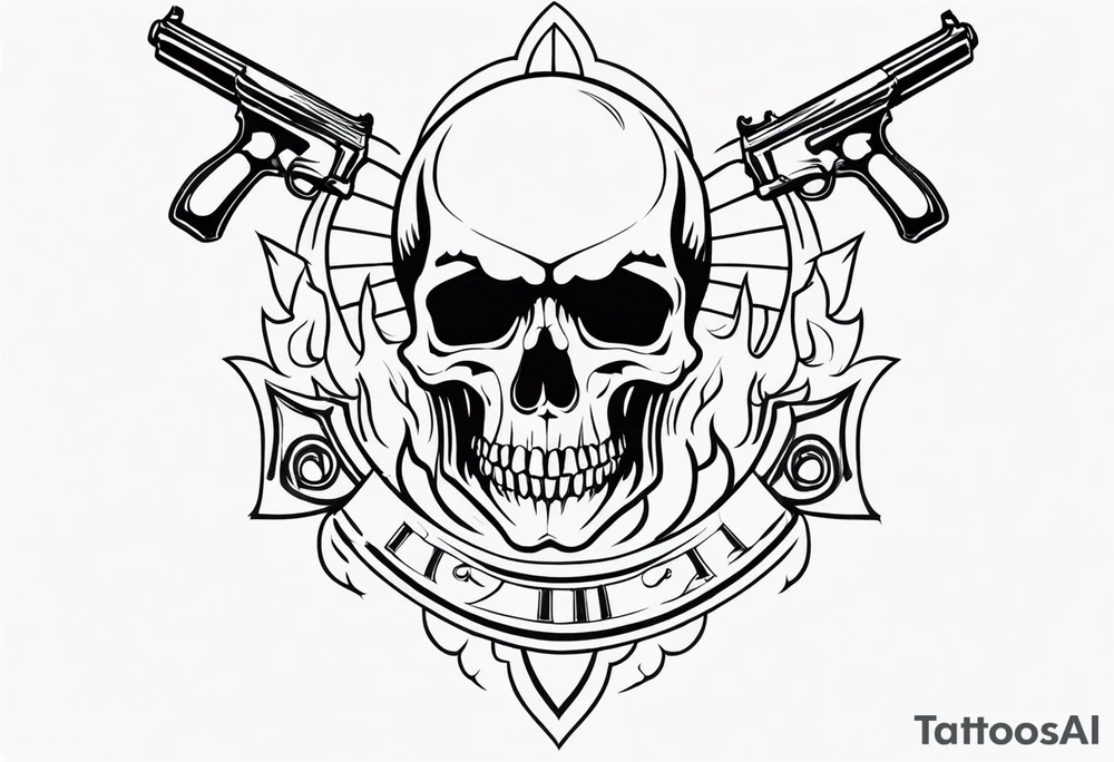 skull and fire arms tattoo idea