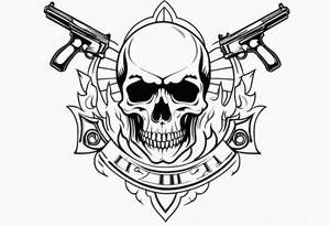 skull and fire arms tattoo idea