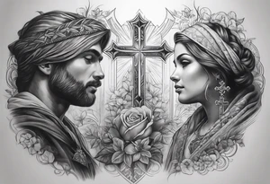 long sleeve tattoo about Christianity, family and the love of life tattoo idea
