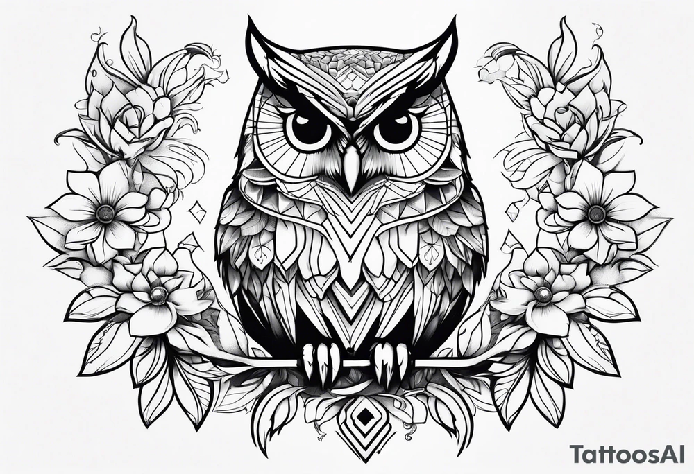 owl with flowers tattoo idea