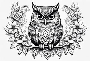 owl with flowers tattoo idea