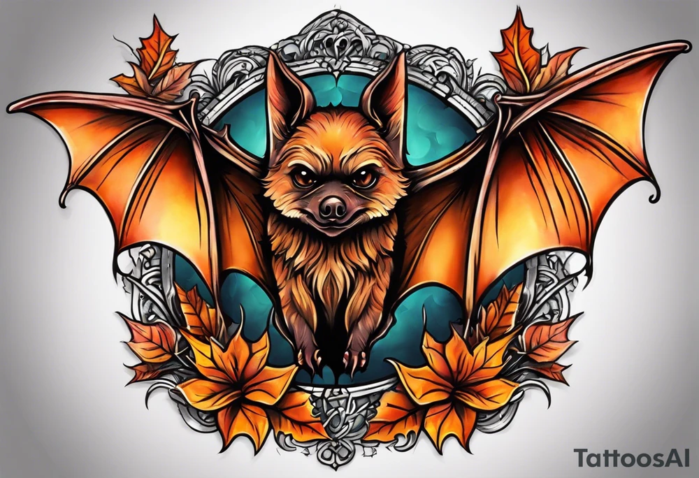 Bat face Knee tattoo in fall colors tattoo idea