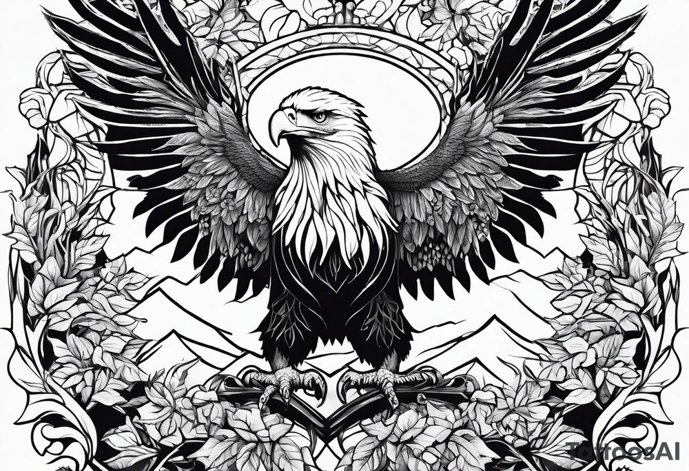 Leafy vines with eagle tattoo idea