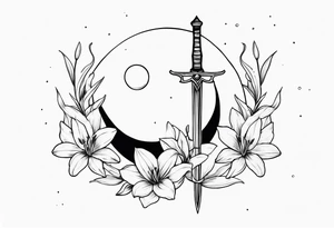 Moon , sword , lilies tattoo idea