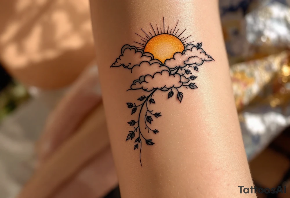 Danielka scripted along a golden sunbeam, peeking from behind clouds. tattoo idea