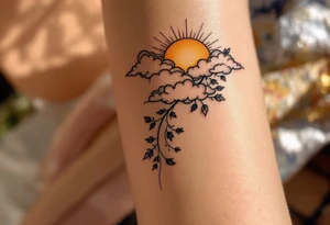 Danielka scripted along a golden sunbeam, peeking from behind clouds. tattoo idea