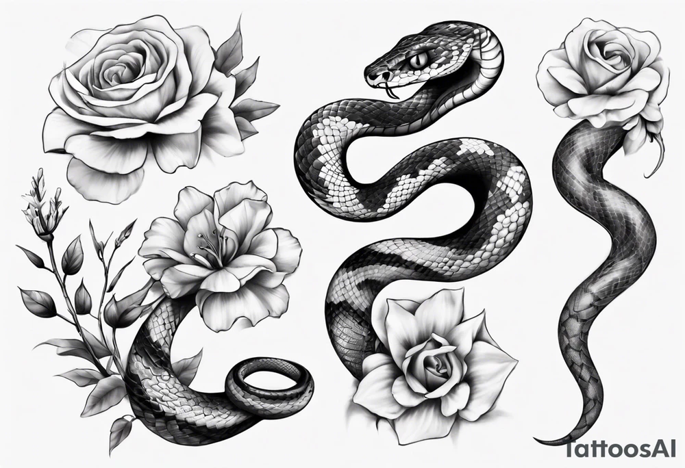 Snake wrapped around flowers tattoo idea
