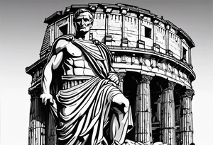 Julius Caesar statue in front of the Roman colosseum tattoo idea