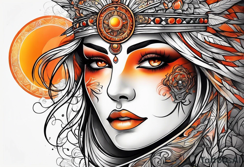 Orange sun with yellow and red highlights tattoo idea