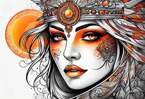 Orange sun with yellow and red highlights tattoo idea