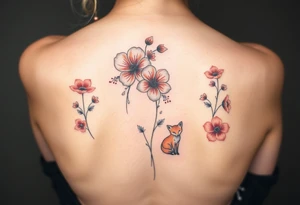 wild hibiscus and meadow flowers with morning dew drops and foxes tattoo idea