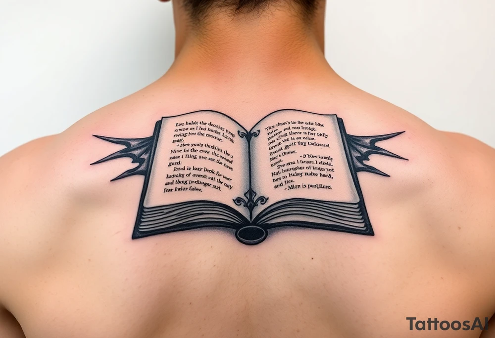 artistic open book that looks more like a tribal tattoo than a book tattoo idea