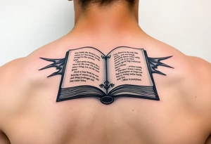 artistic open book that looks more like a tribal tattoo than a book tattoo idea