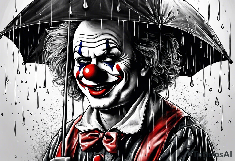 A clown holding an umbrella while it's raining tattoo idea