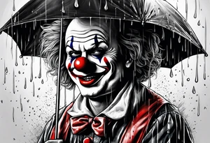 A clown holding an umbrella while it's raining tattoo idea