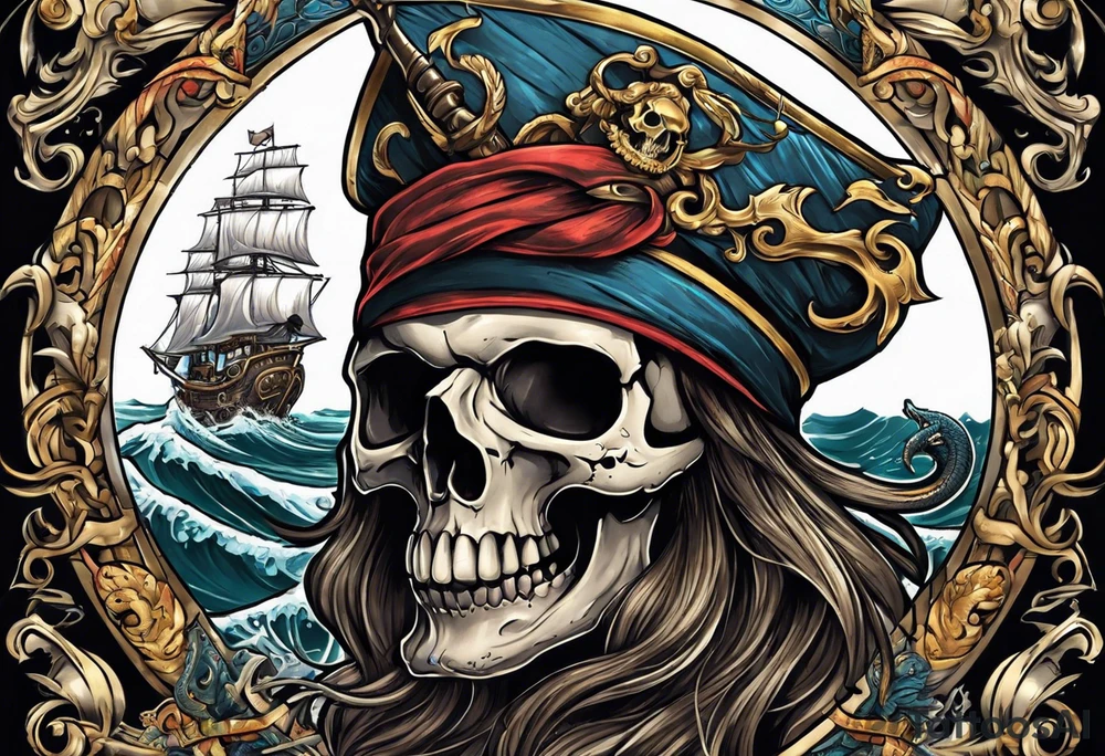 skull pirates with a sea serpent tattoo idea