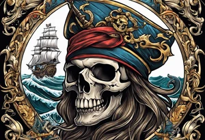 skull pirates with a sea serpent tattoo idea