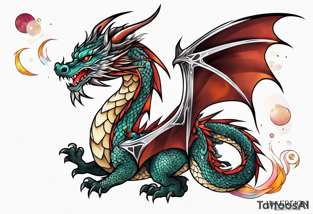 Japanese Dragon cute, celestial, cross tattoo idea