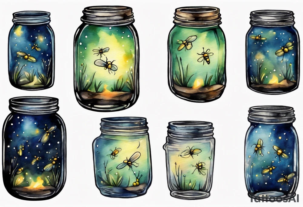 Fireflies flying out of a mason jar and all around the mason jar tattoo idea