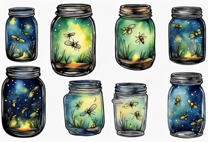 Fireflies flying out of a mason jar and all around the mason jar tattoo idea