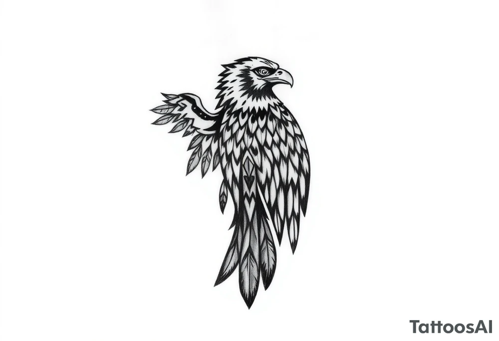 Powerful ancient Iroquois tribal, HAWK, solid flat style, knee placement, simple design tattoo idea