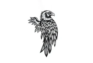 Powerful ancient Iroquois tribal, HAWK, solid flat style, knee placement, simple design tattoo idea