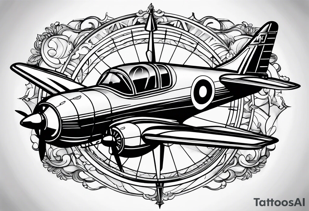 compass airplane tattoo idea