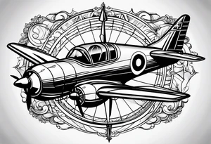 compass airplane tattoo idea