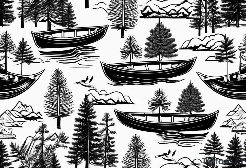 Pine trees canoe Holly leaf tattoo idea