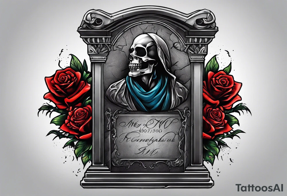 Person emerging from grave. 
MIW Reincarnate written on gravestone tattoo idea