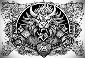 Valhalla sword shield  axe  dragon lion
Valknut  ruins lightnings tattoo idea