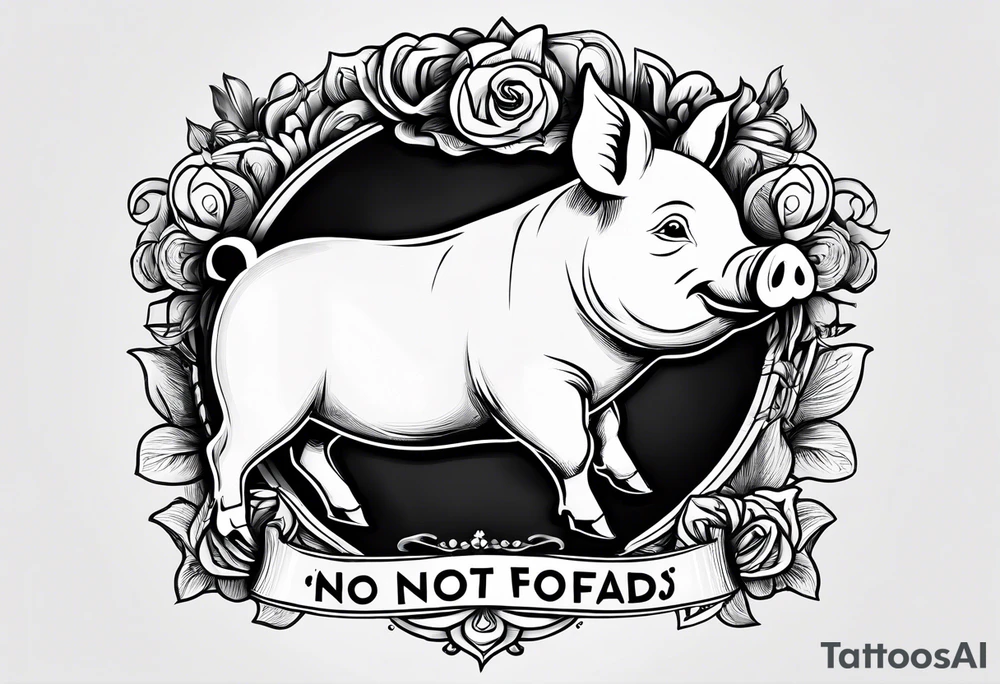 cute pig or piglet.
with text: "friends not food" 

only very thin lines. no shading. black and white only tattoo idea