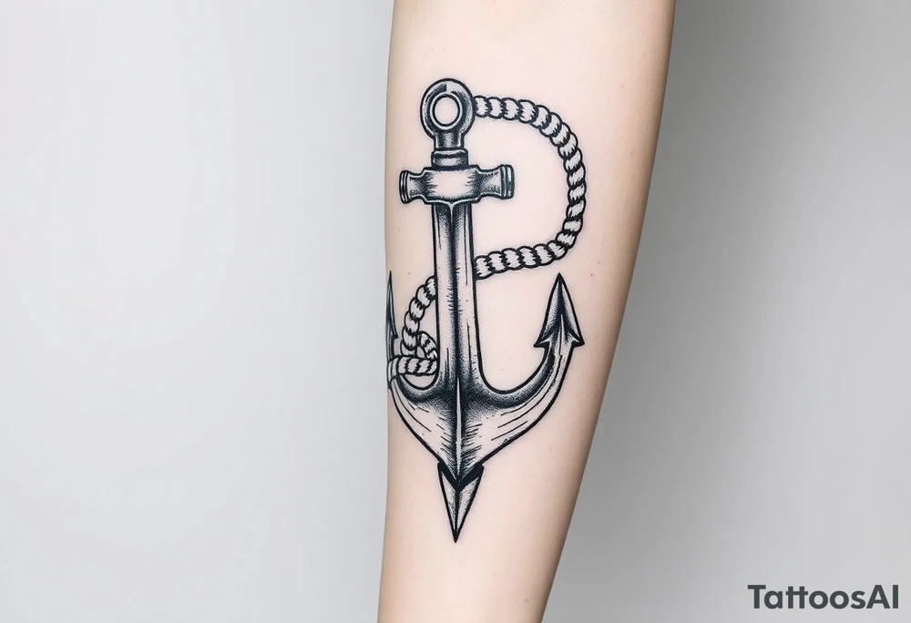 weathered anchor wrapped in nautical rope with sea waves leg sleeve tattoo idea