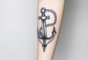 weathered anchor wrapped in nautical rope with sea waves leg sleeve tattoo idea