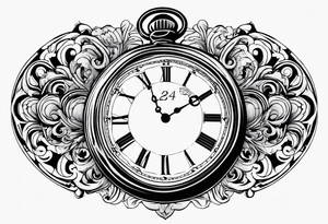 Pocket watch with the time 5:25 on. Underneath a scroll with 04/09/2014 tattoo idea