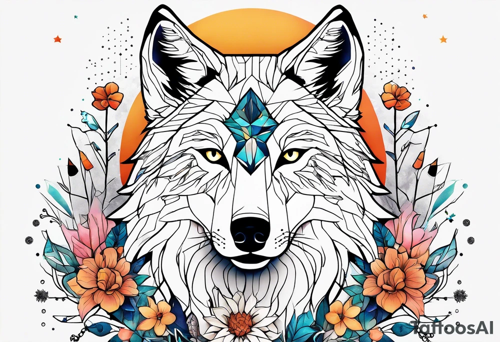 Constellation, animal wolf snow , géométric , flower tattoo idea