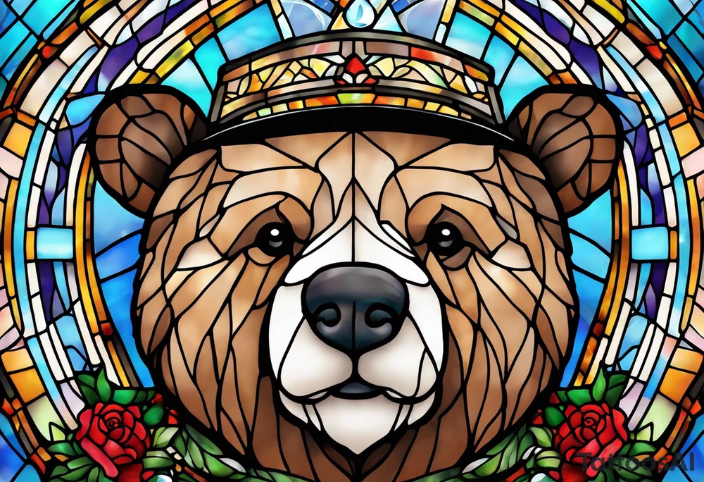 Teddy bear stained glass tattoo idea
