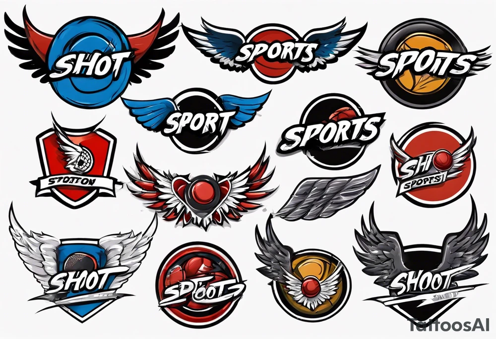 hockey puck with wings that says "SHOT SPORTS" tattoo idea