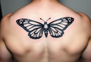 powerful majestic and dark monarch butterfly with skull detail in the wings tattoo idea