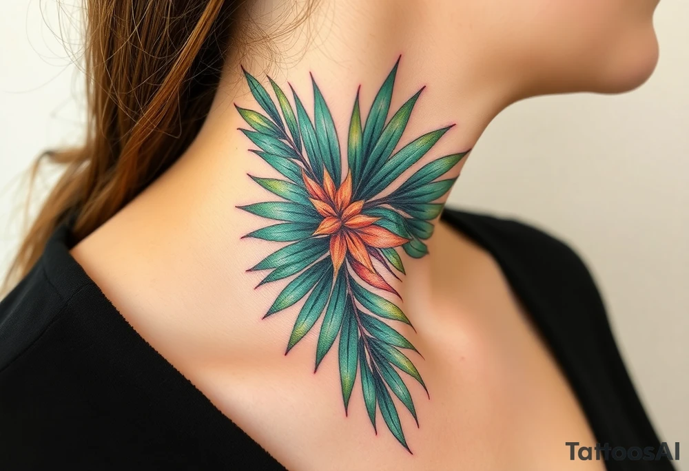 realistic large movement woven palm leaves tattoo idea