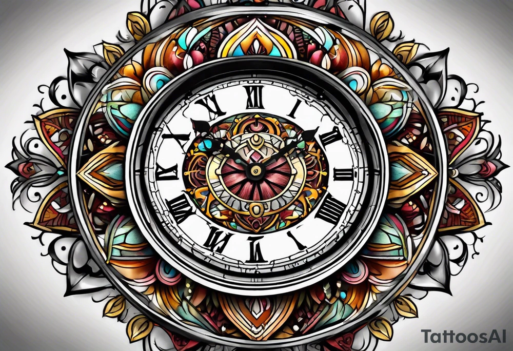 Dead Rabbit hole whimsical clock mandala tattoo idea