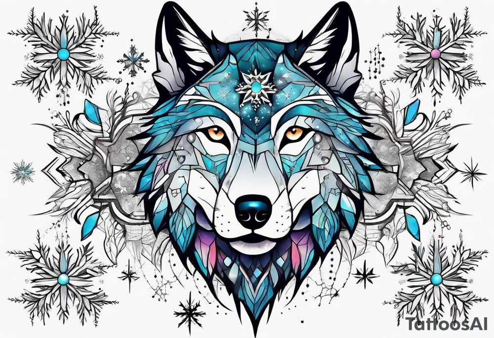 Constellation, animal alien wolf, snowflake tattoo idea