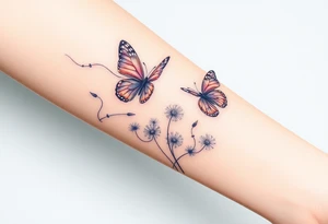 butterflies with vines of dandelions blowing in the wind tattoo idea