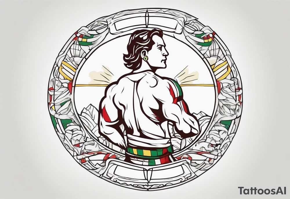 Traditional American tattoo of atlas or someone carrying something on his back, try to keep the colors to a minimum; red, green, brown, yellow tattoo idea