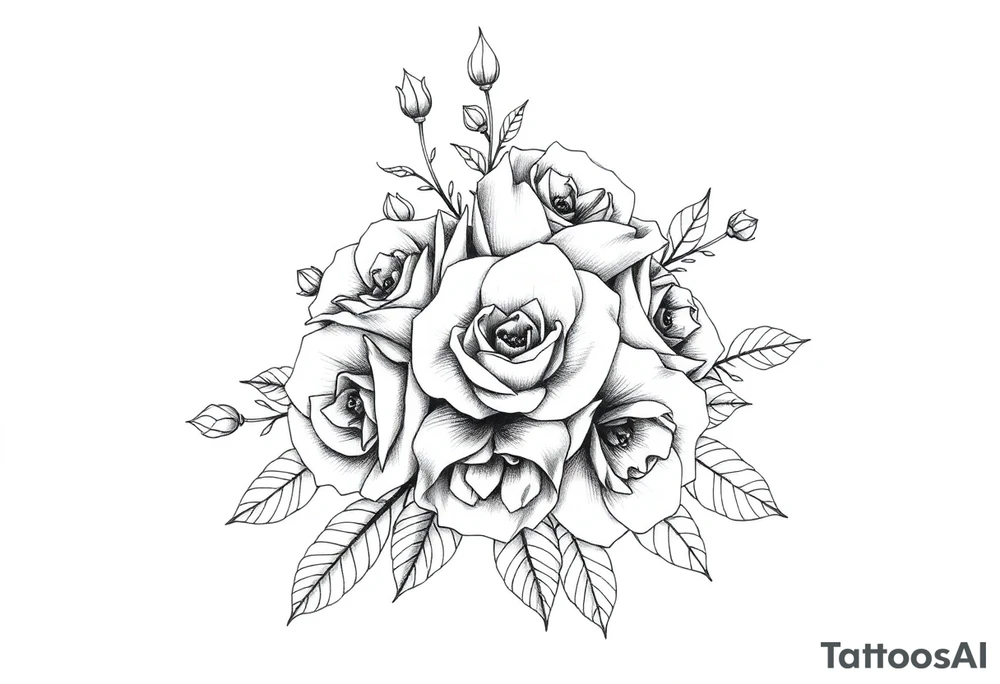 roses and wildflowers bouquet tattoo idea