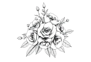 roses and wildflowers bouquet tattoo idea