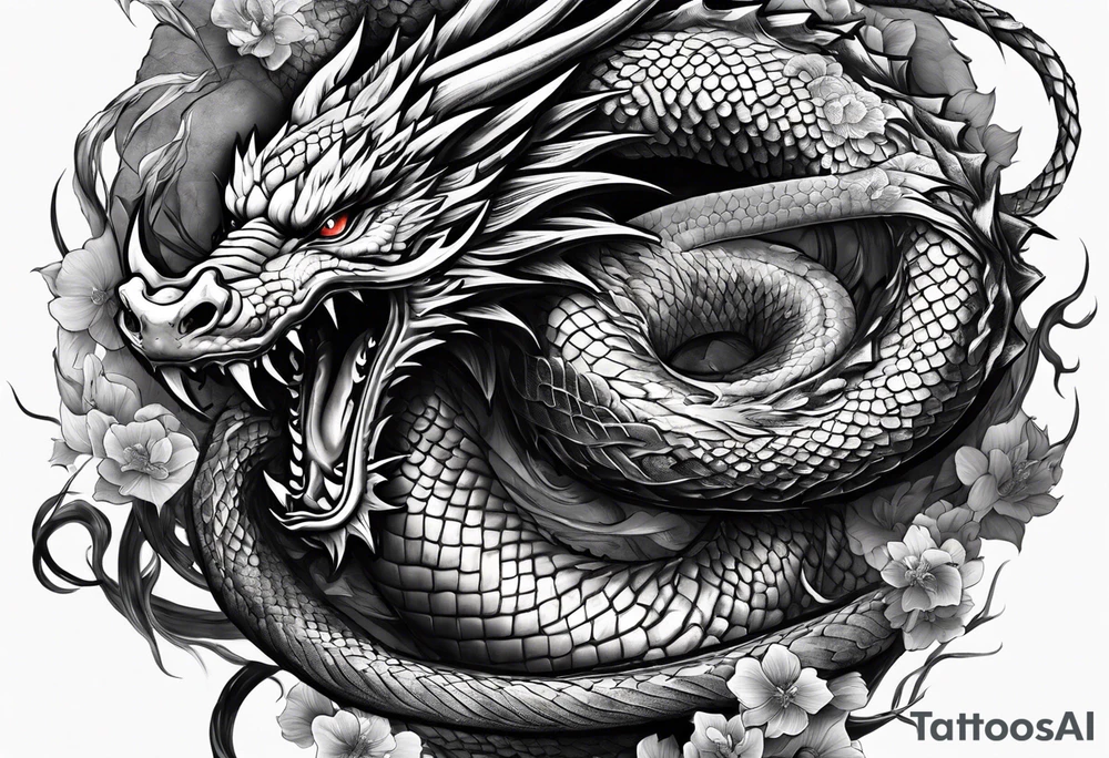 dragon fighting with snake tattoo idea