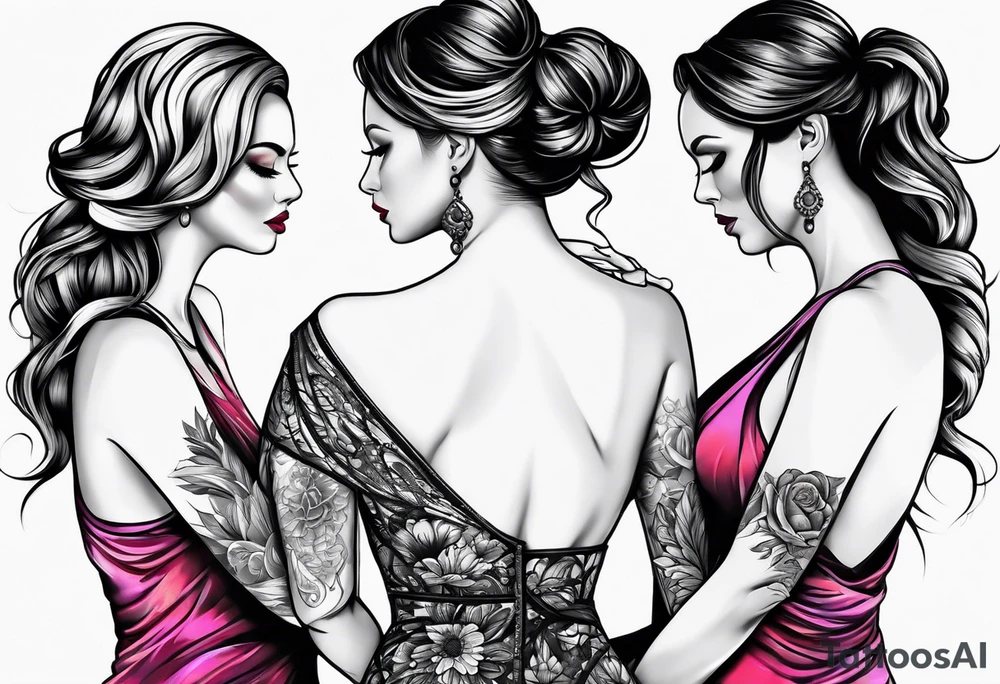 Mother with three daughters, faces turned away tattoo idea Mother with three daughters, faces turned away tattoo idea